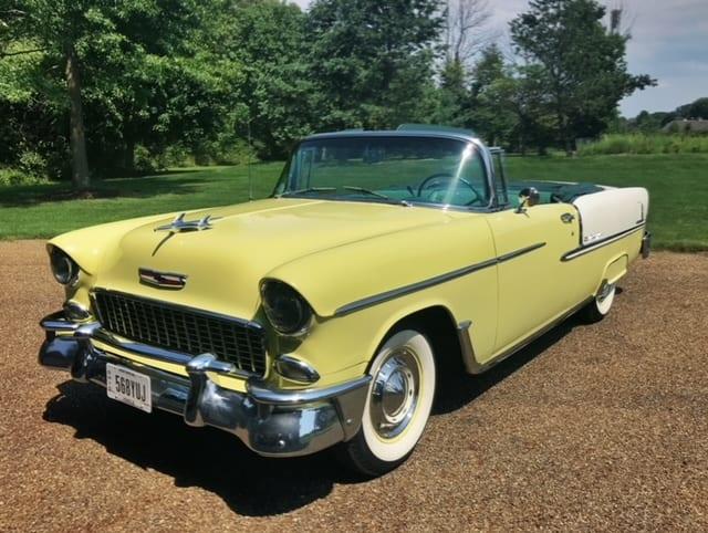 Yellow 1955 Chevrolet Bel Air convertible